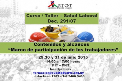 CURSO: El PIT-CNT y el Instituto Cuesta Duarte convoca a taller sobre salud y seguridad Laboral
