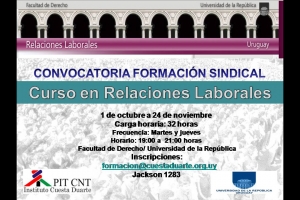 PIT-CNT llama a inscribirse al curso de Relaciones Laborales para dirigentes sindicales